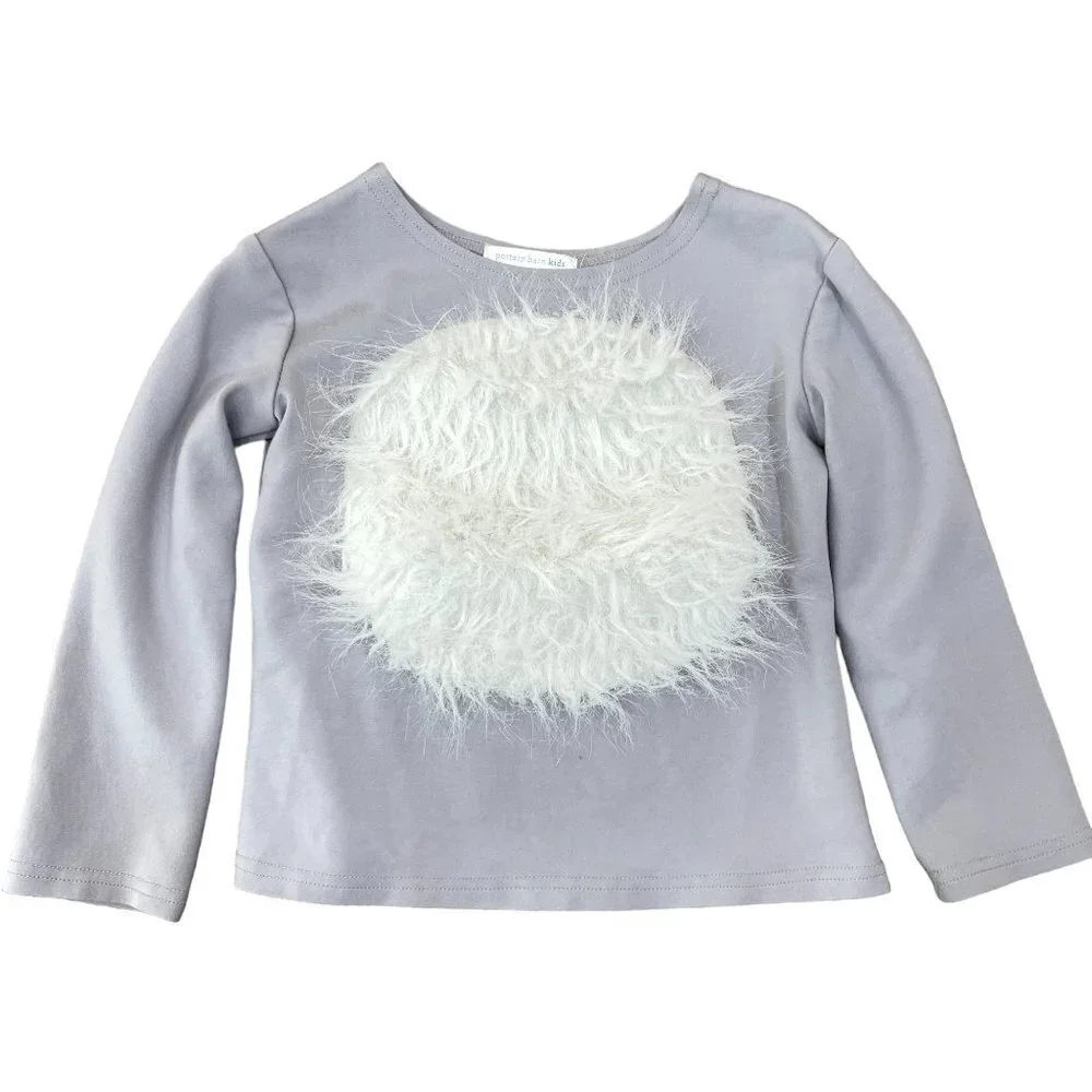 POTTERY BARN KIDS GIRLS SIZE 4-6 FURRY CIRCLE GRAY‎ LONG SLEEVE TOP SHIRT